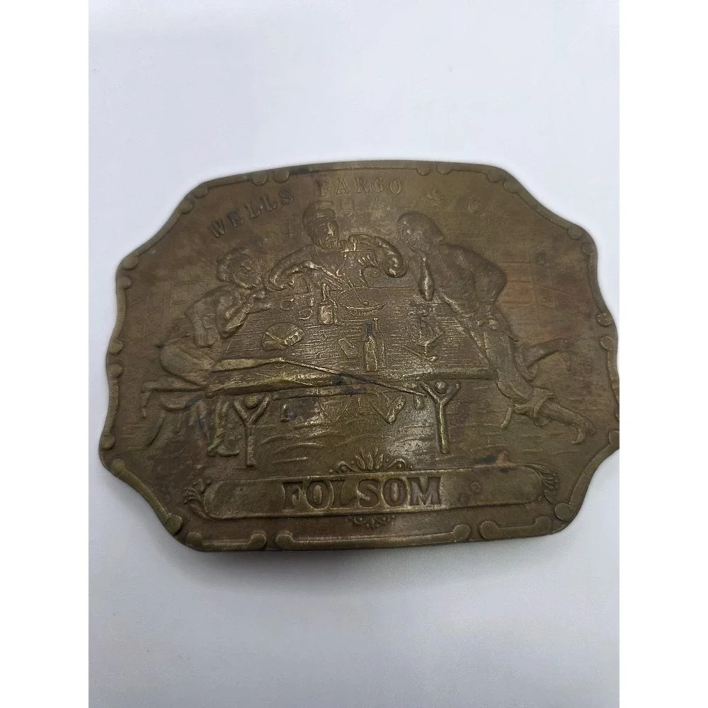 Vintage Wells Fargo & Co Folsom Brass Belt Buckle Old West Gambling Saloon 9